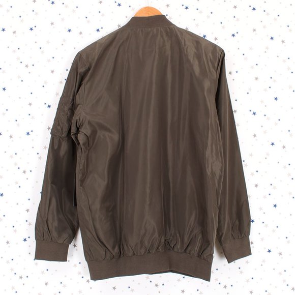 Olive Long Zip Up Bomber Jacket - Picture 8 of 8